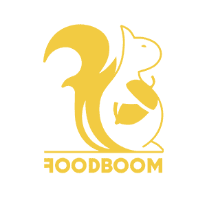 Жовтий логотип FoodBoom із білкою